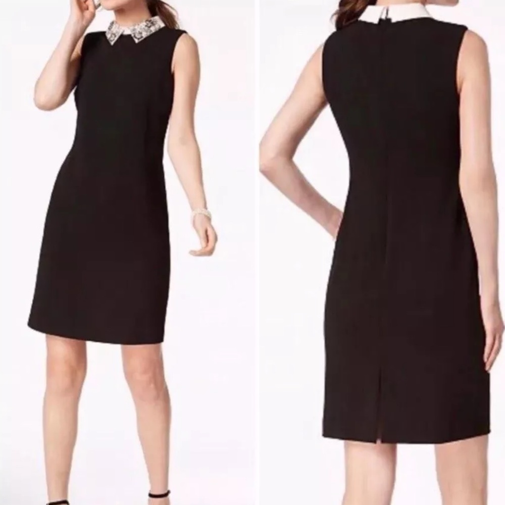 Ivanka Trump Embellished Collar Dress 14 Black